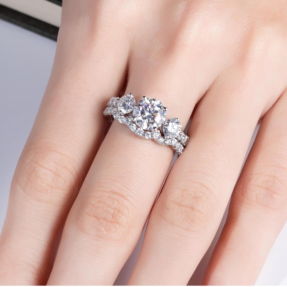 Past Future and Present wedding ring bridal set - Picture 7 of 8